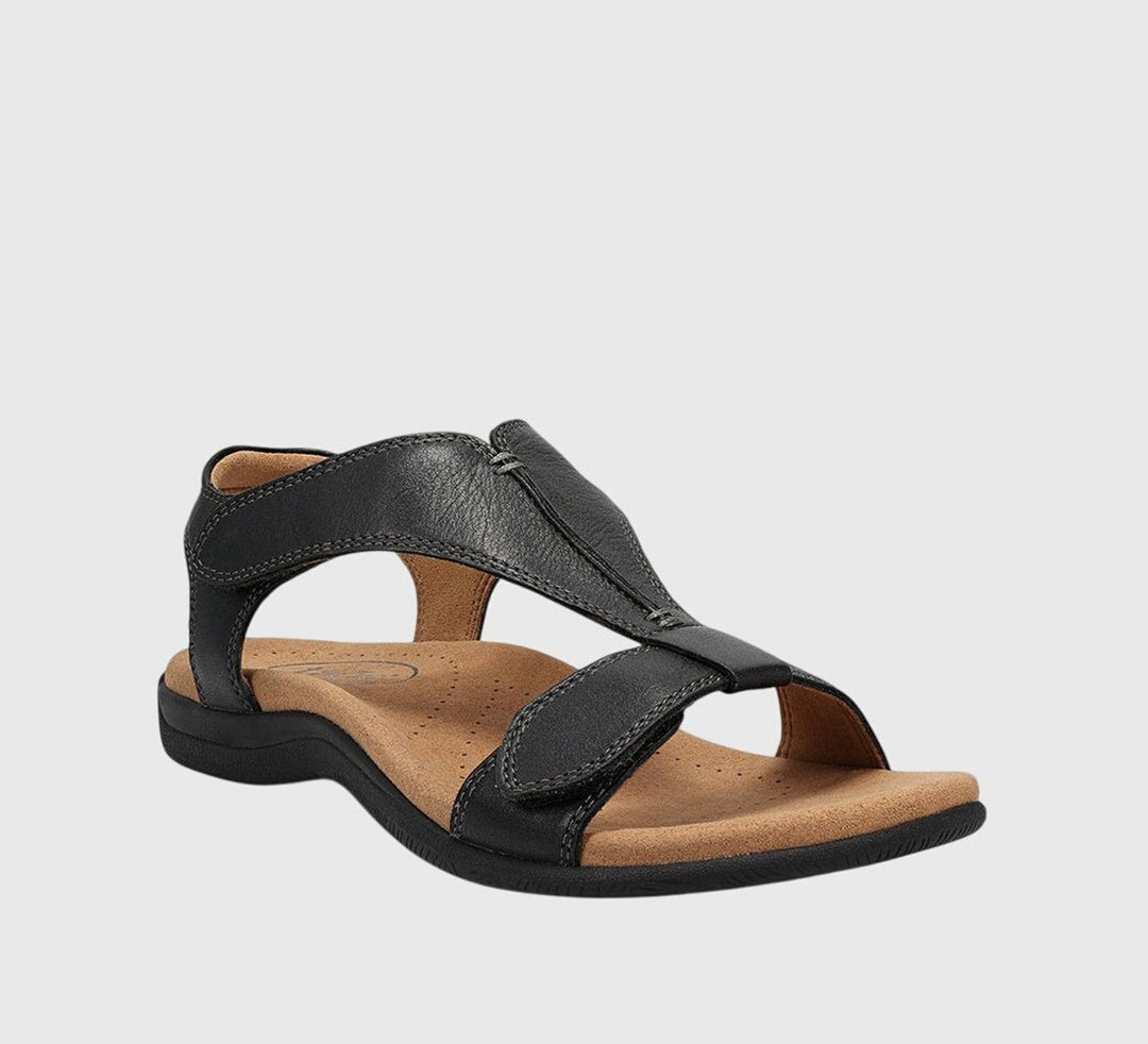 Women's Orthopedic Velcro-Strap Open-Toe Flat Sandals - Black