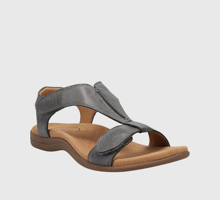 Women's Orthopedic Velcro-Strap Open-Toe Flat Sandals - Gray