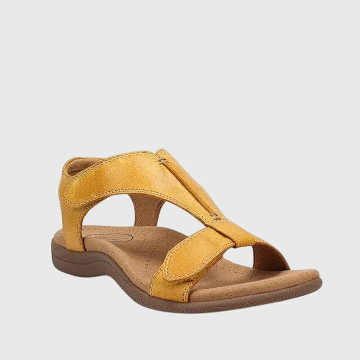 Women's Orthopedic Velcro-Strap Open-Toe Flat Sandals - Yellow