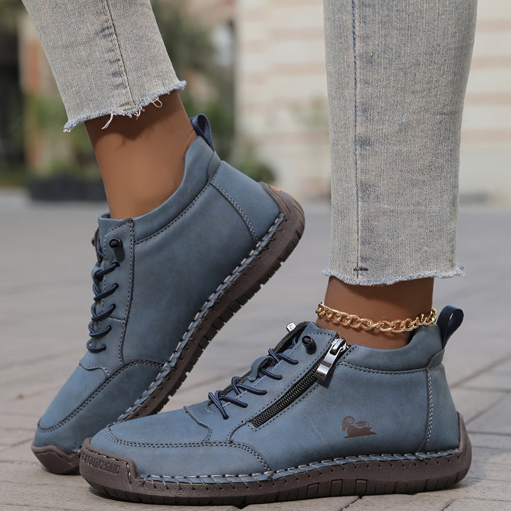 Women's Orthopedic Wide Toe-Box Lace-Up Suede Ankle Boots - Blue