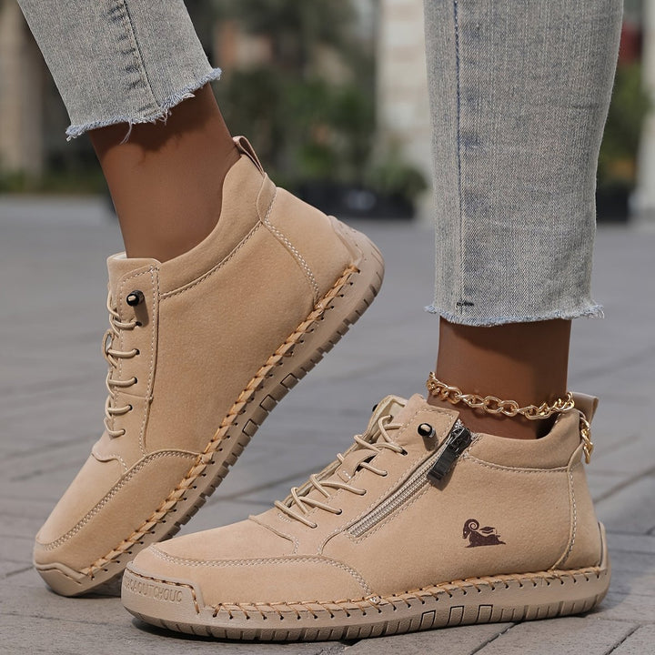 Women's Orthopedic Wide Toe-Box Lace-Up Suede Ankle Boots - Khaki