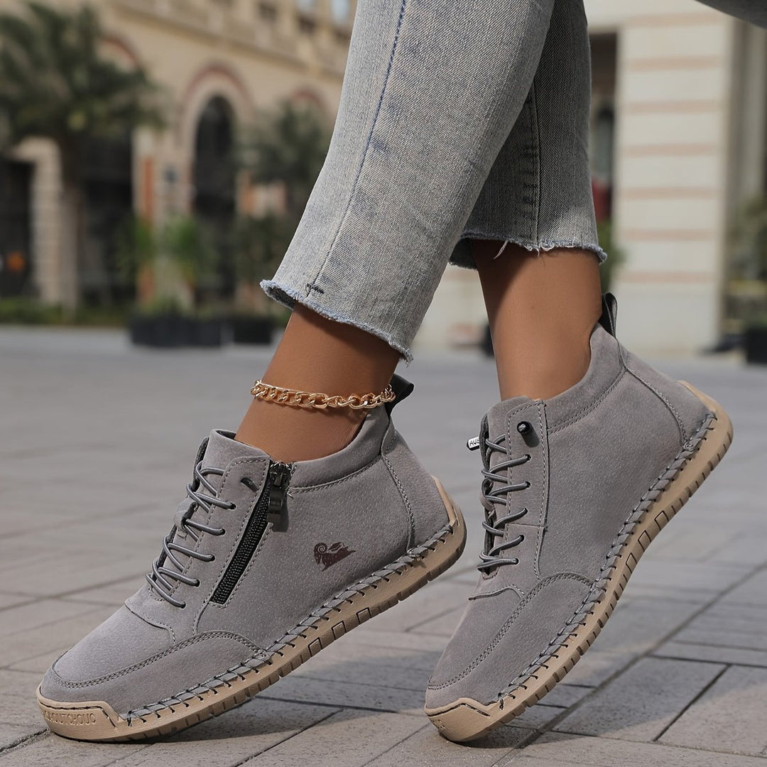 Women's Orthopedic Wide Toe-Box Lace-Up Suede Ankle Boots - Gray