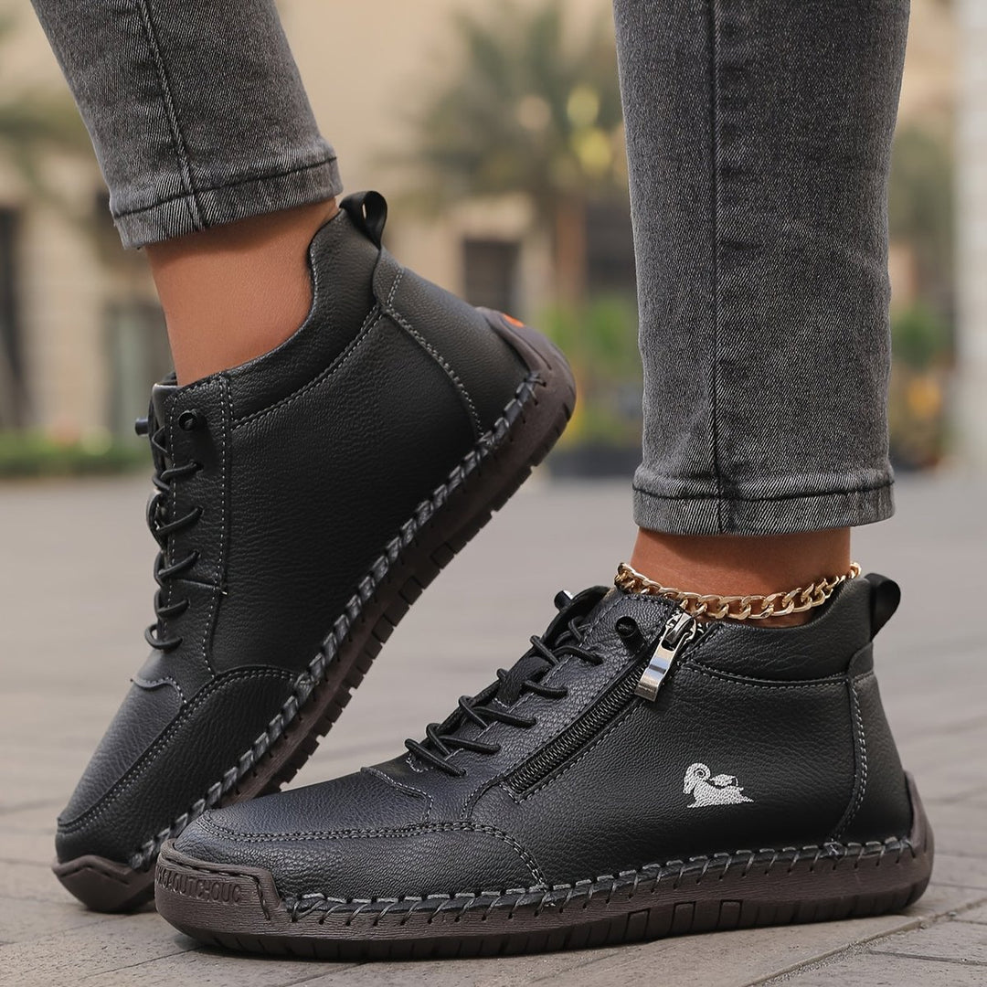 Women's Orthopedic Wide Toe-Box Lace-Up Suede Ankle Boots - Black