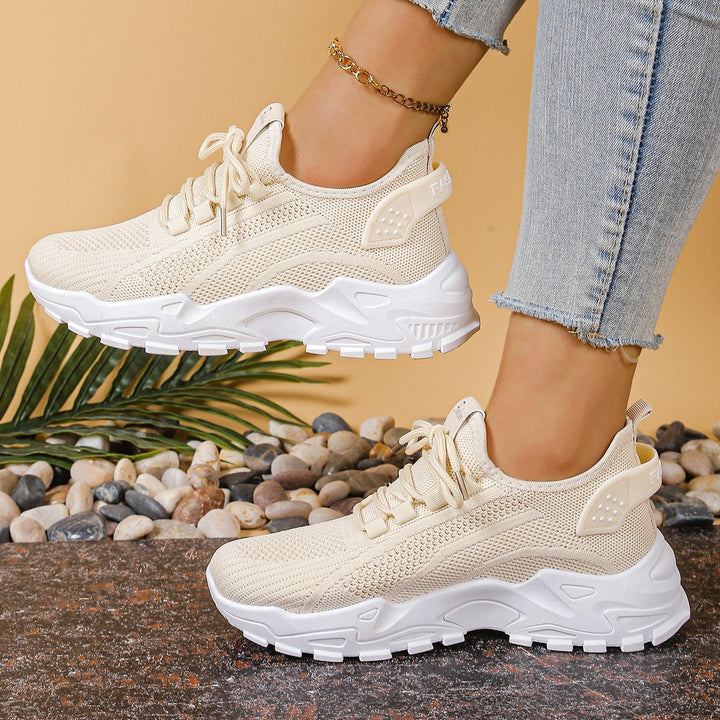 Women's Orthopedic Wide-Toe-Box Mesh Lace-Up Chunky Sneakers - Khaki