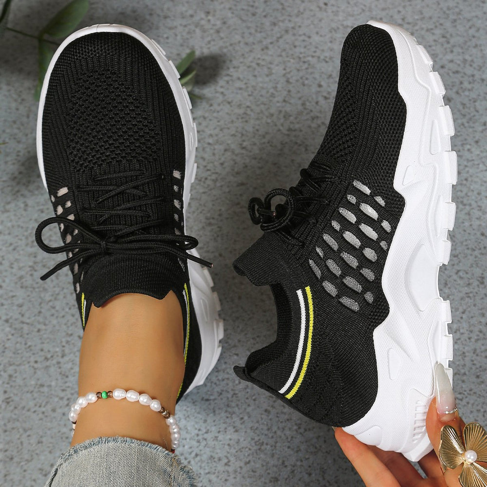 Women's Orthopedic Wide-Toe-Box Mesh Lace-Up Chunky Sneakers - Black