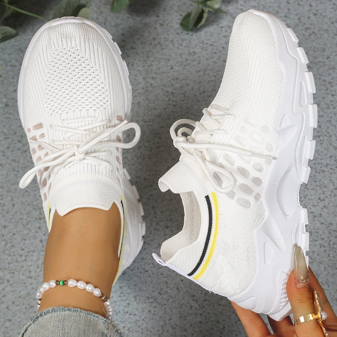 Women's Orthopedic Wide-Toe-Box Mesh Lace-Up Chunky Sneakers - White