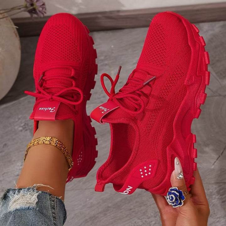 Women's Orthopedic Wide-Toe-Box Mesh Lace-Up Chunky Sneakers - Red