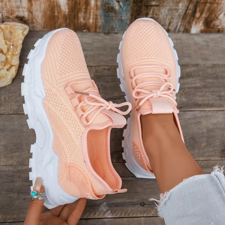 Women's Orthopedic Wide-Toe-Box Mesh Lace-Up Chunky Sneakers - Peach