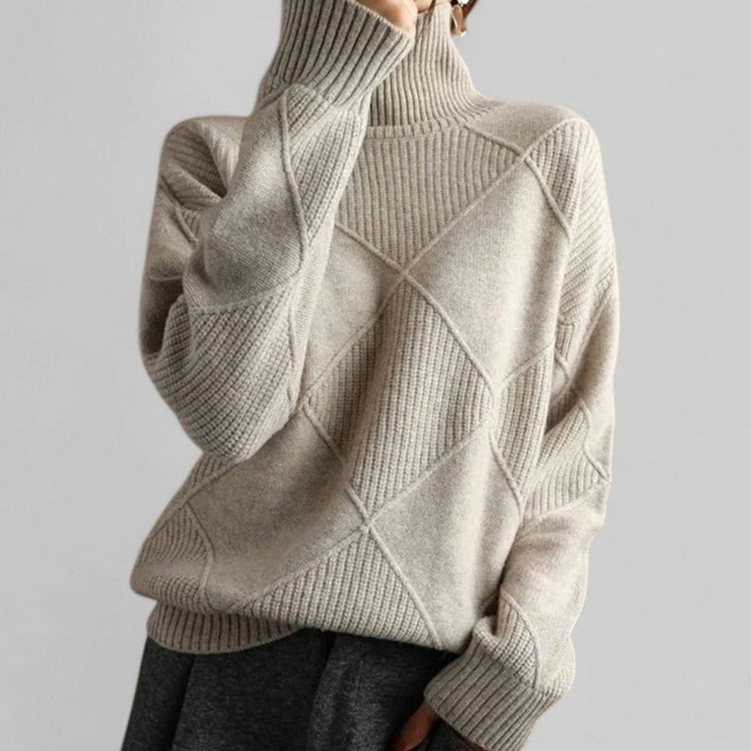 Women's Oversized Argyle Knit Turtlenecks Sweater - Grey