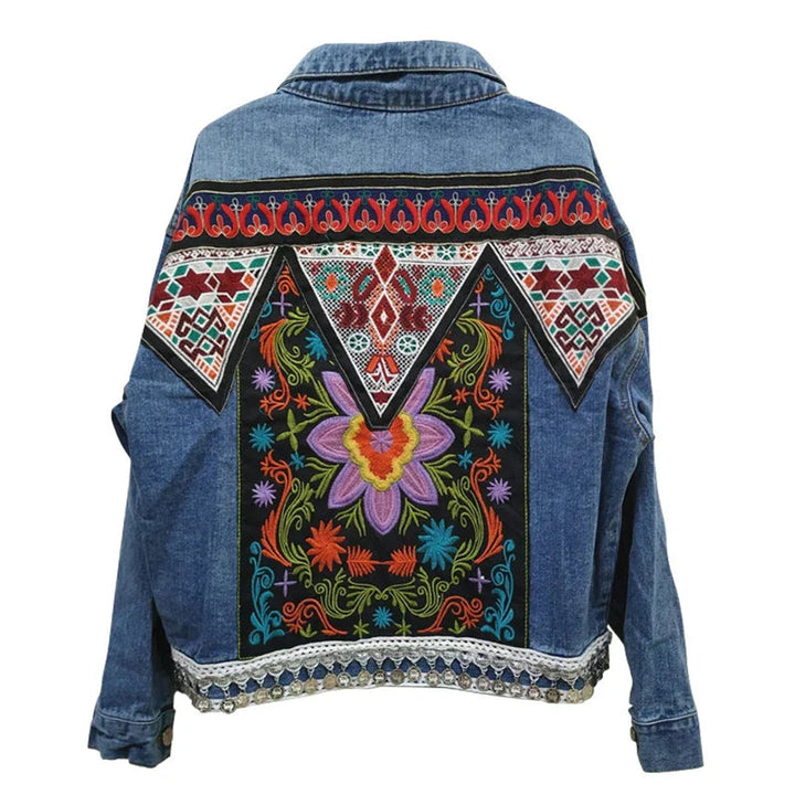 Women's Oversized Boho Embroidered Denim Jacket