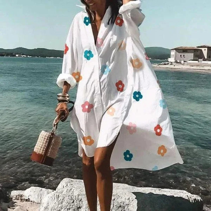 Women's Oversized Button-Down Fall Midi Dress Shirt