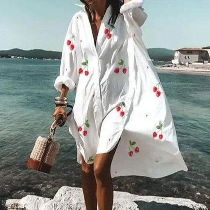 Women's Oversized Button-Down Fall Midi Dress Shirt