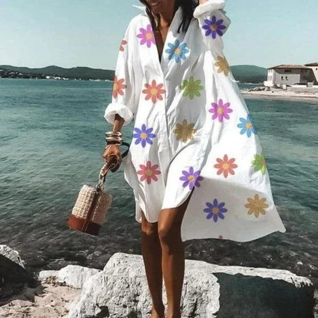 Women's Oversized Button-Down Fall Midi Dress Shirt