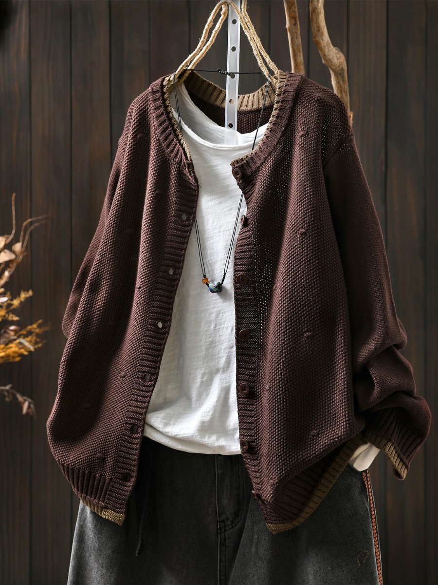 Women's Oversized Button-Front Textured Knit Cardigan