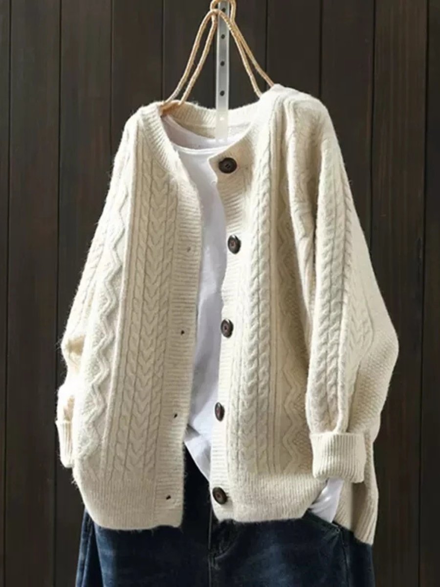Women's Oversized Cable Knit Button-Front Cardigan Sweater