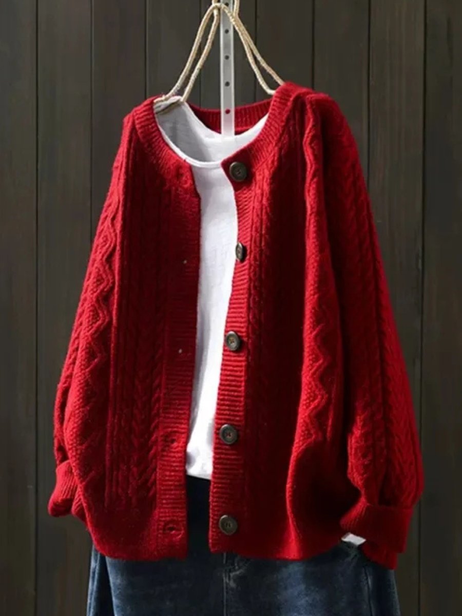Women's Oversized Cable Knit Button-Front Cardigan Sweater