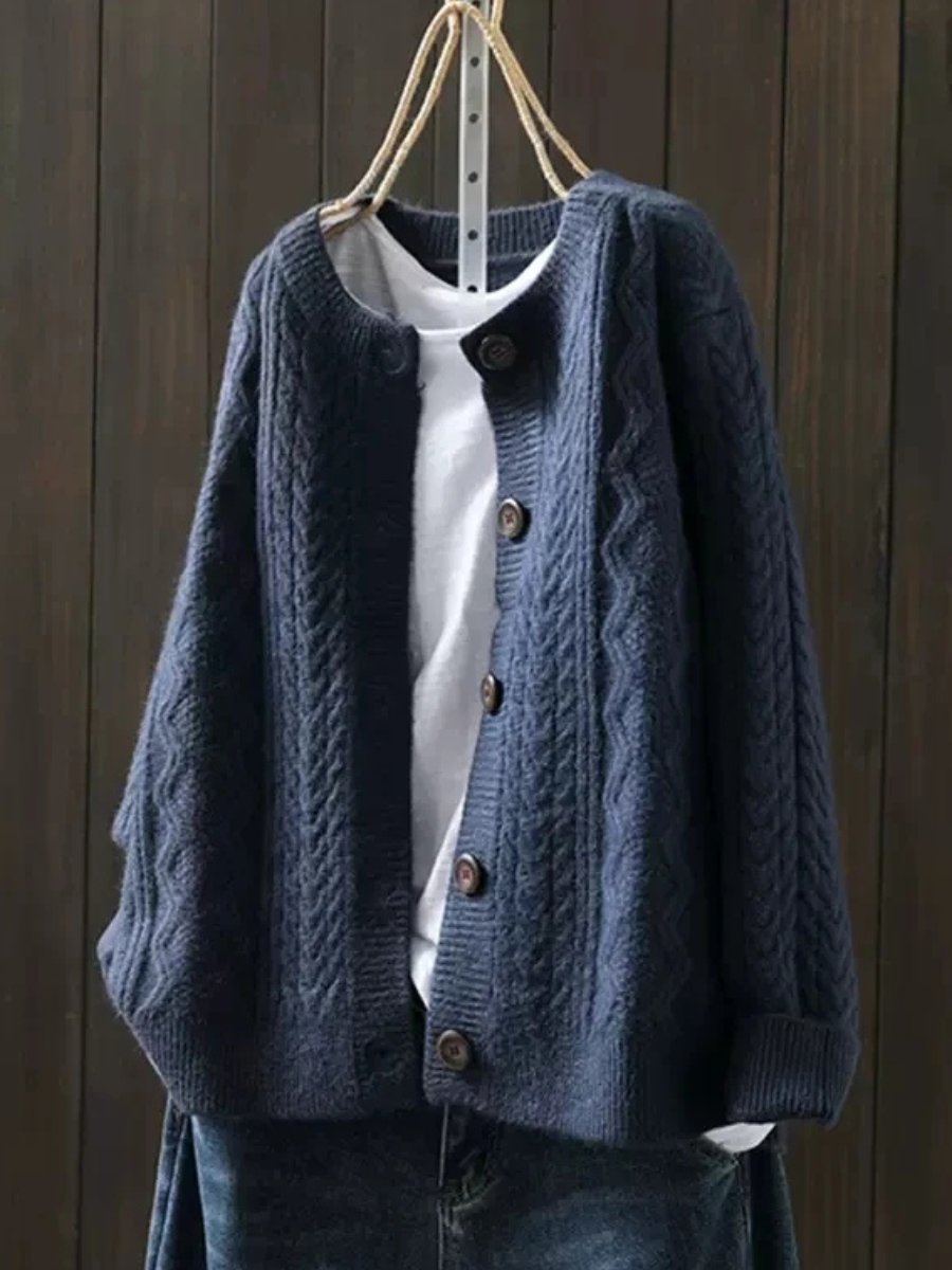 Women's Oversized Cable Knit Button-Front Cardigan Sweater