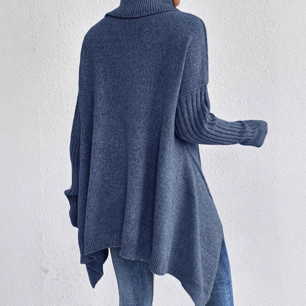 Women's Oversized Cashmere Turtleneck Asymmetric Hem Sweater