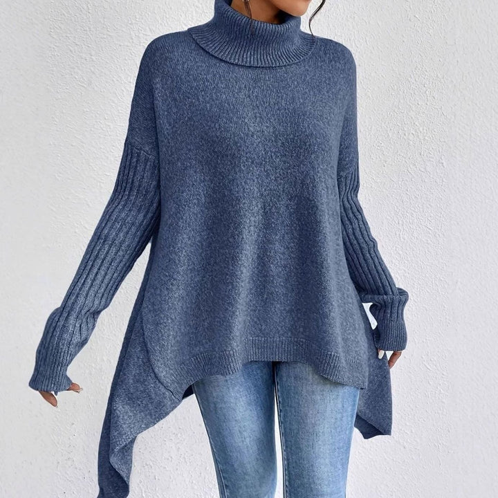 Women's Oversized Cashmere Turtleneck Asymmetric Hem Sweater