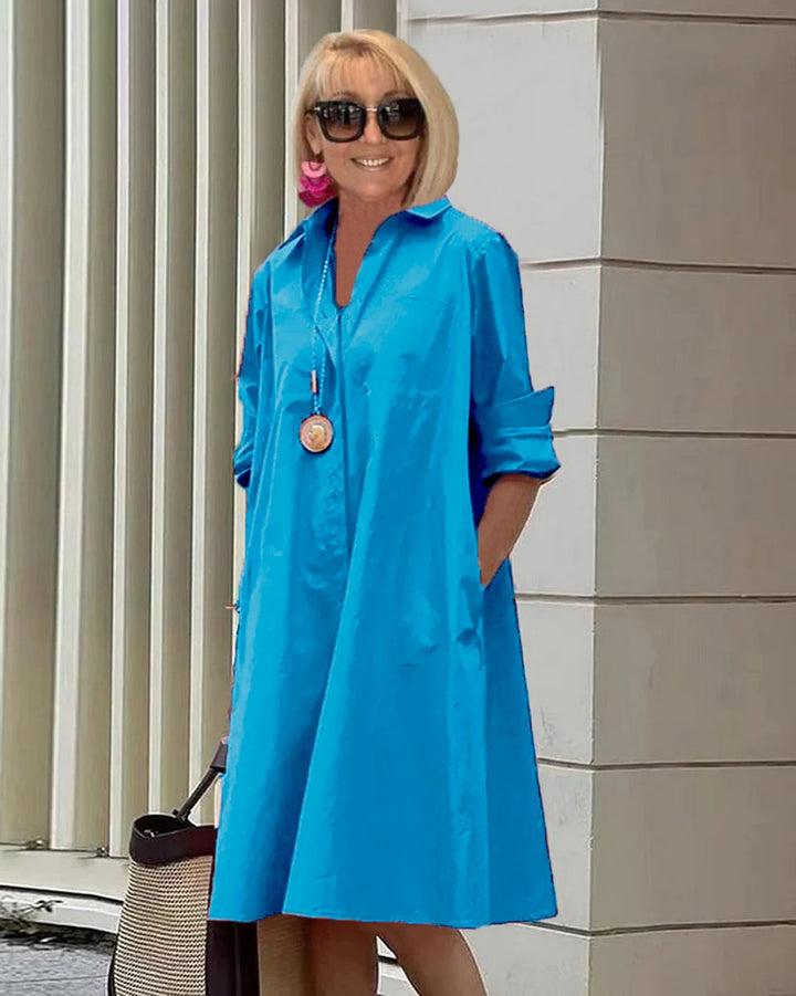Women's Oversized Collared A-Line Fall Midi Dress