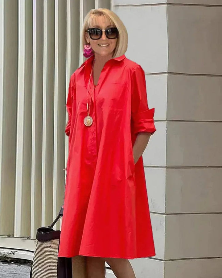 Women's Oversized Collared A-Line Fall Midi Dress