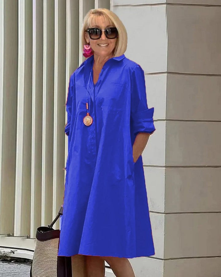 Women's Oversized Collared A-Line Fall Midi Dress