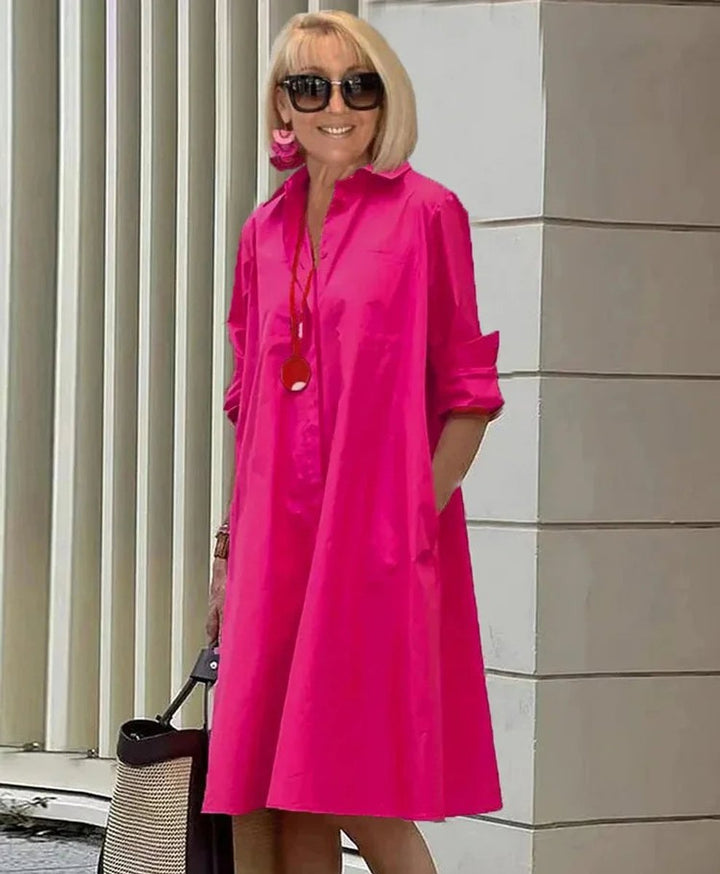 Women's Oversized Collared A-Line Fall Midi Dress