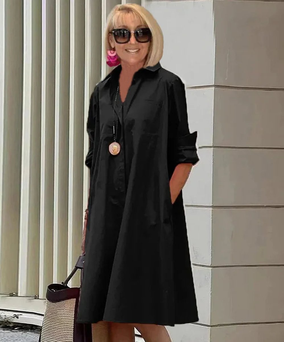 Women's Oversized Collared A-Line Fall Midi Dress