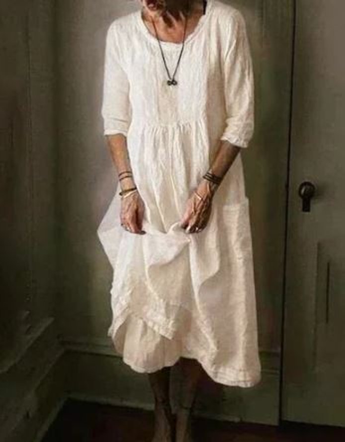 Women's Oversized Cotton Linen Fall Midi Dress