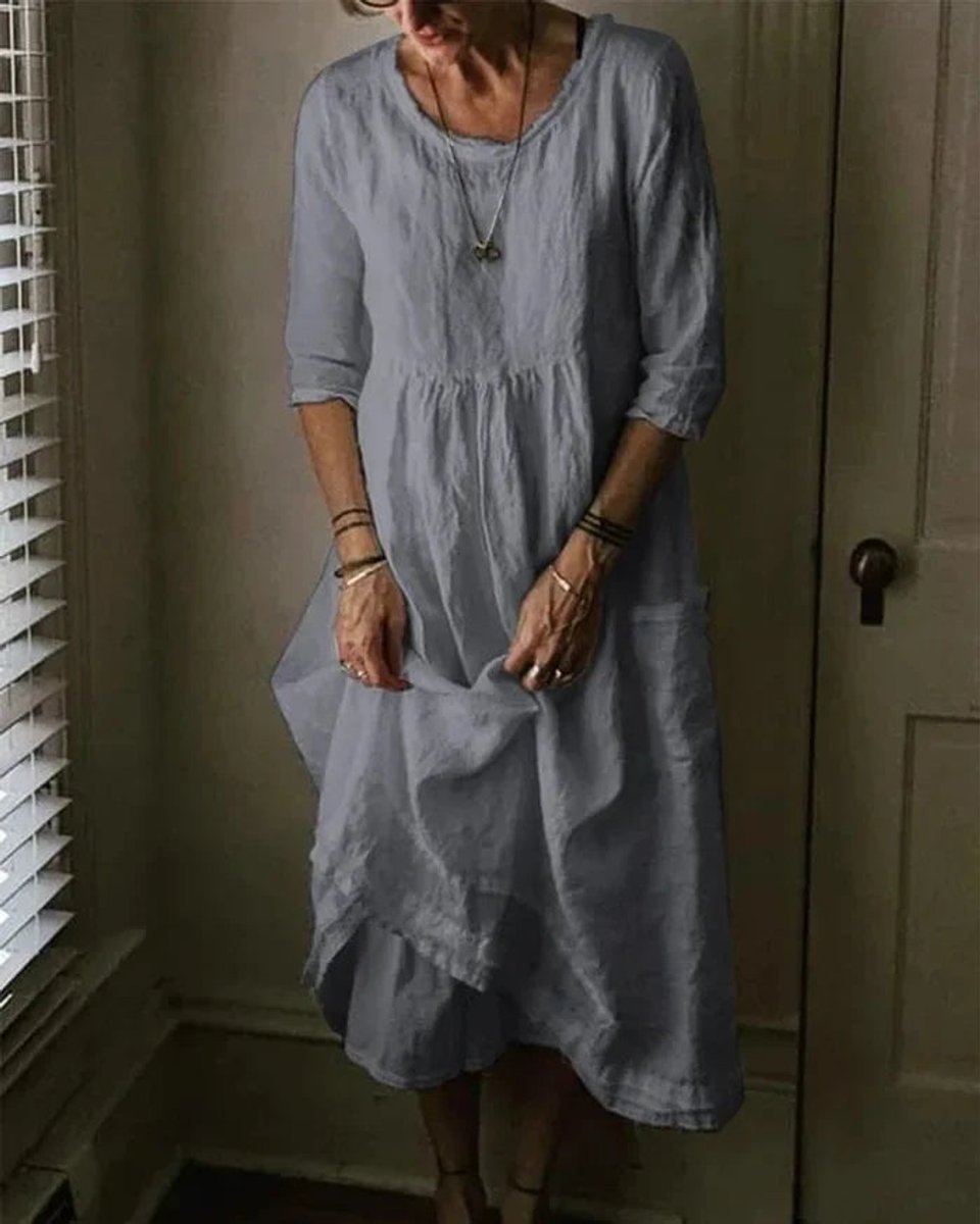 Women's Oversized Cotton Linen Fall Midi Dress
