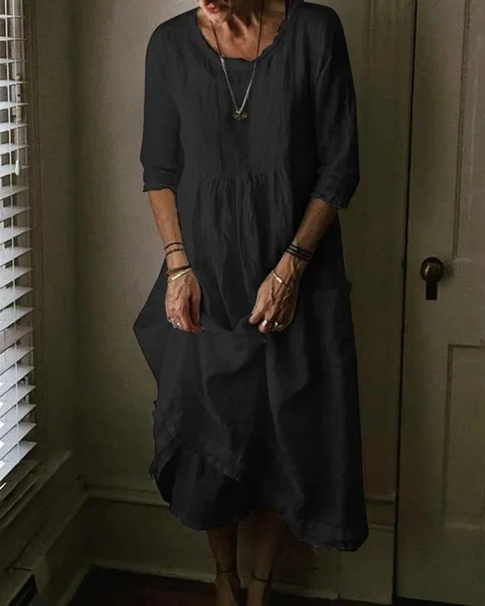 Women's Oversized Cotton Linen Fall Midi Dress
