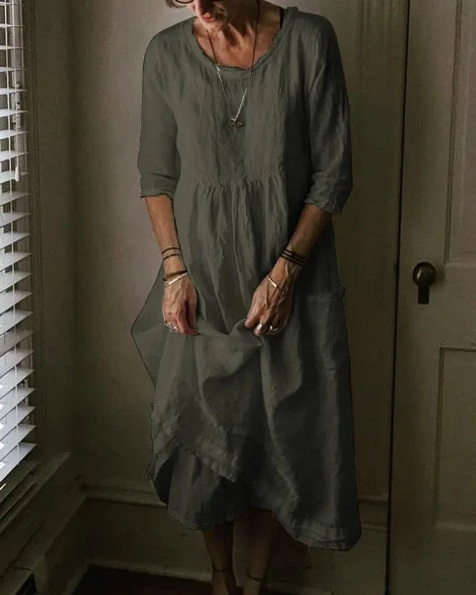 Women's Oversized Cotton Linen Fall Midi Dress