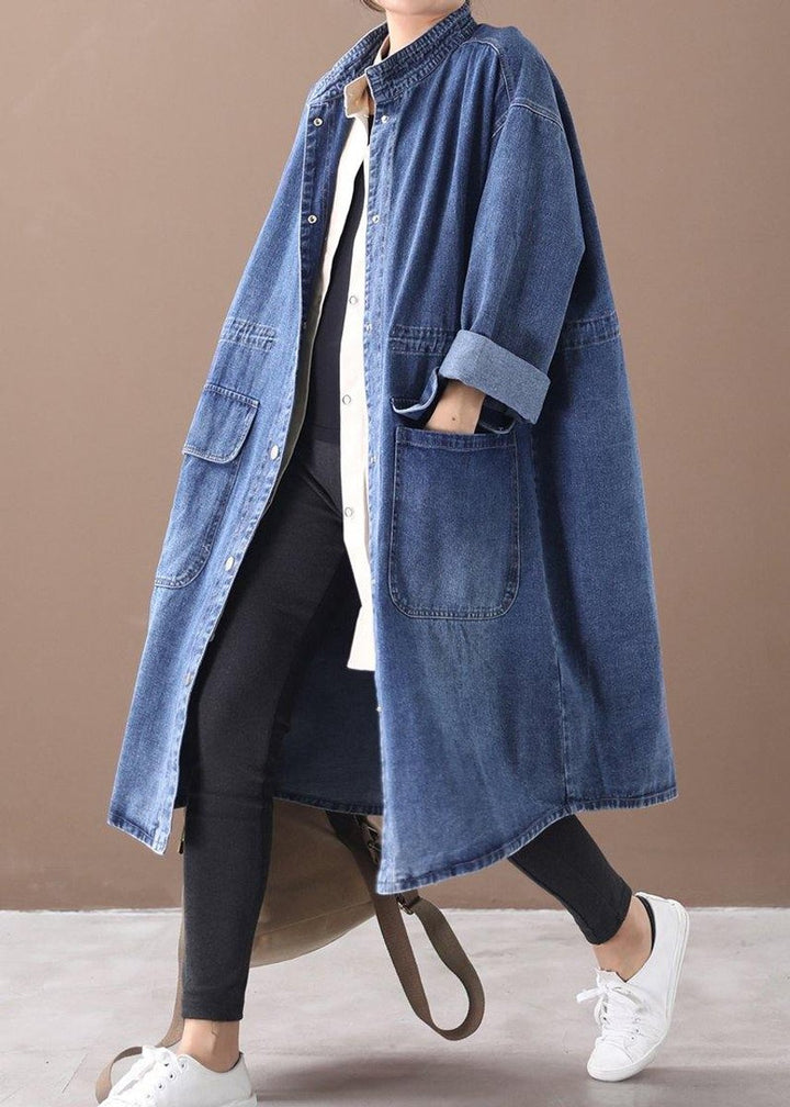 Women's Oversized Denim Longline Snap-Front Trench Coat