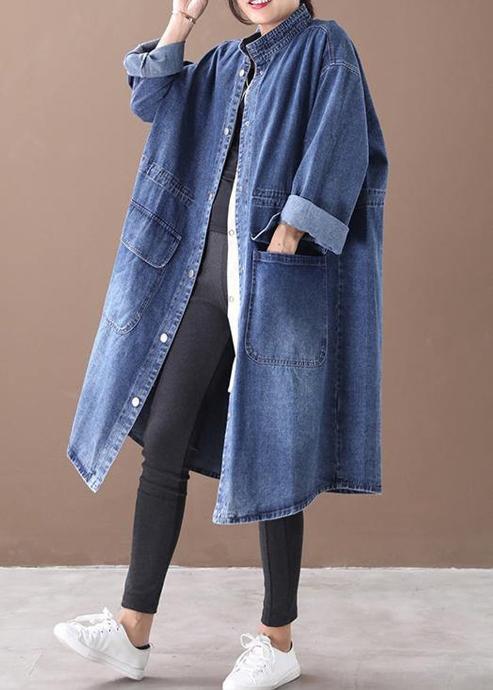 Women's Oversized Denim Longline Snap-Front Trench Coat