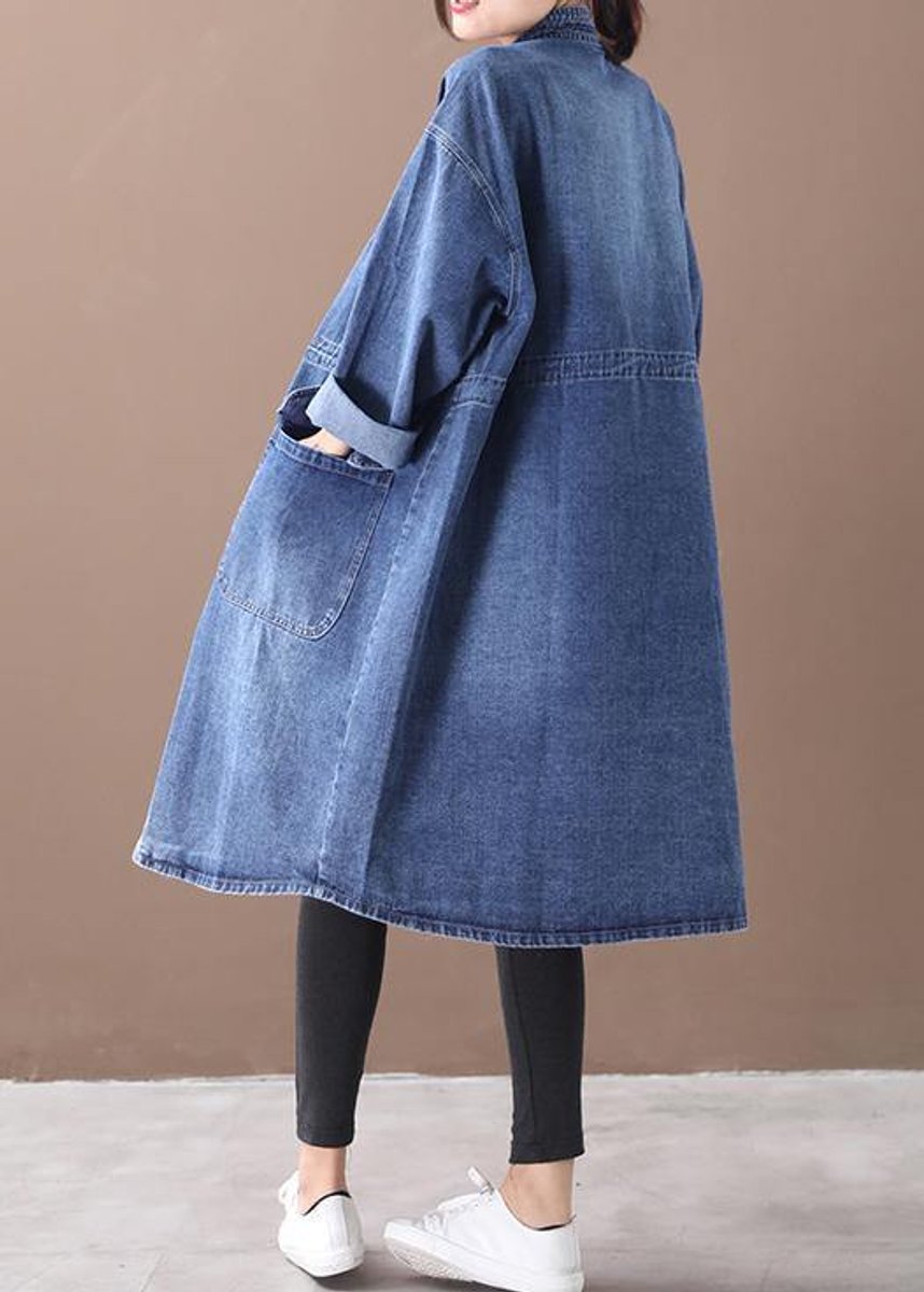 Women's Oversized Denim Longline Snap-Front Trench Coat