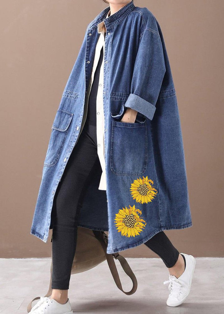 Women's Oversized Denim Longline Snap-Front Trench Coat
