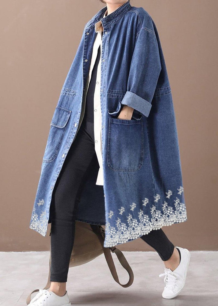 Women's Oversized Denim Longline Snap-Front Trench Coat