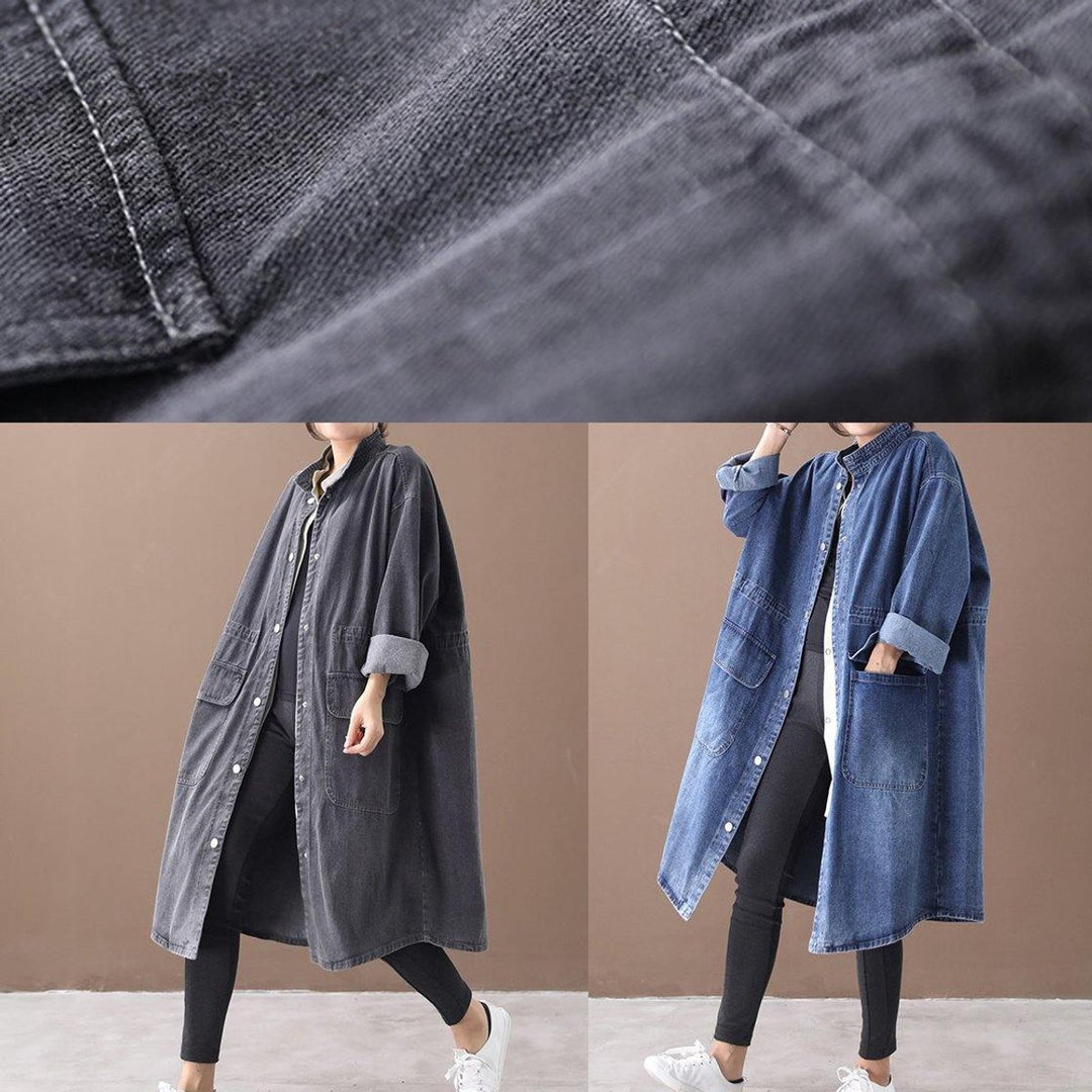 Women's Oversized Denim Longline Snap-Front Trench Coat