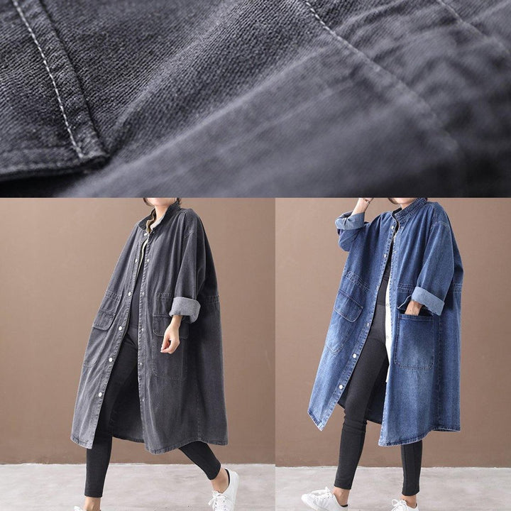 Women's Oversized Denim Longline Snap-Front Trench Coat