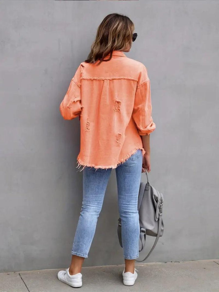 Women's Oversized Distressed Raw-Hem Denim Jacket