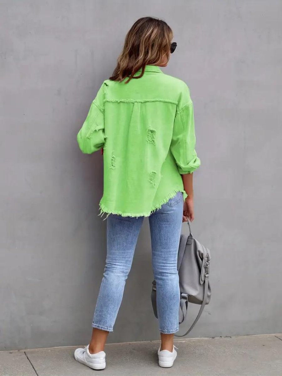 Women's Oversized Distressed Raw-Hem Denim Jacket