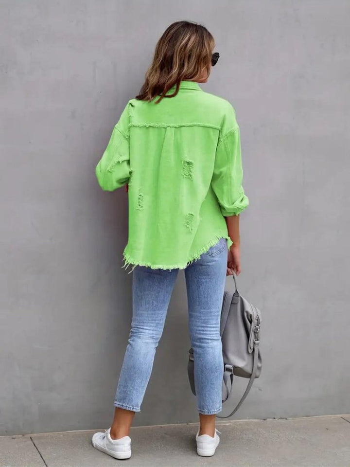 Women's Oversized Distressed Raw-Hem Denim Jacket