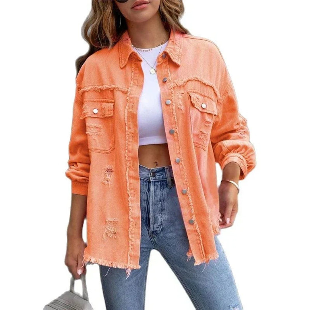 Women's Oversized Distressed Raw-Hem Denim Jacket
