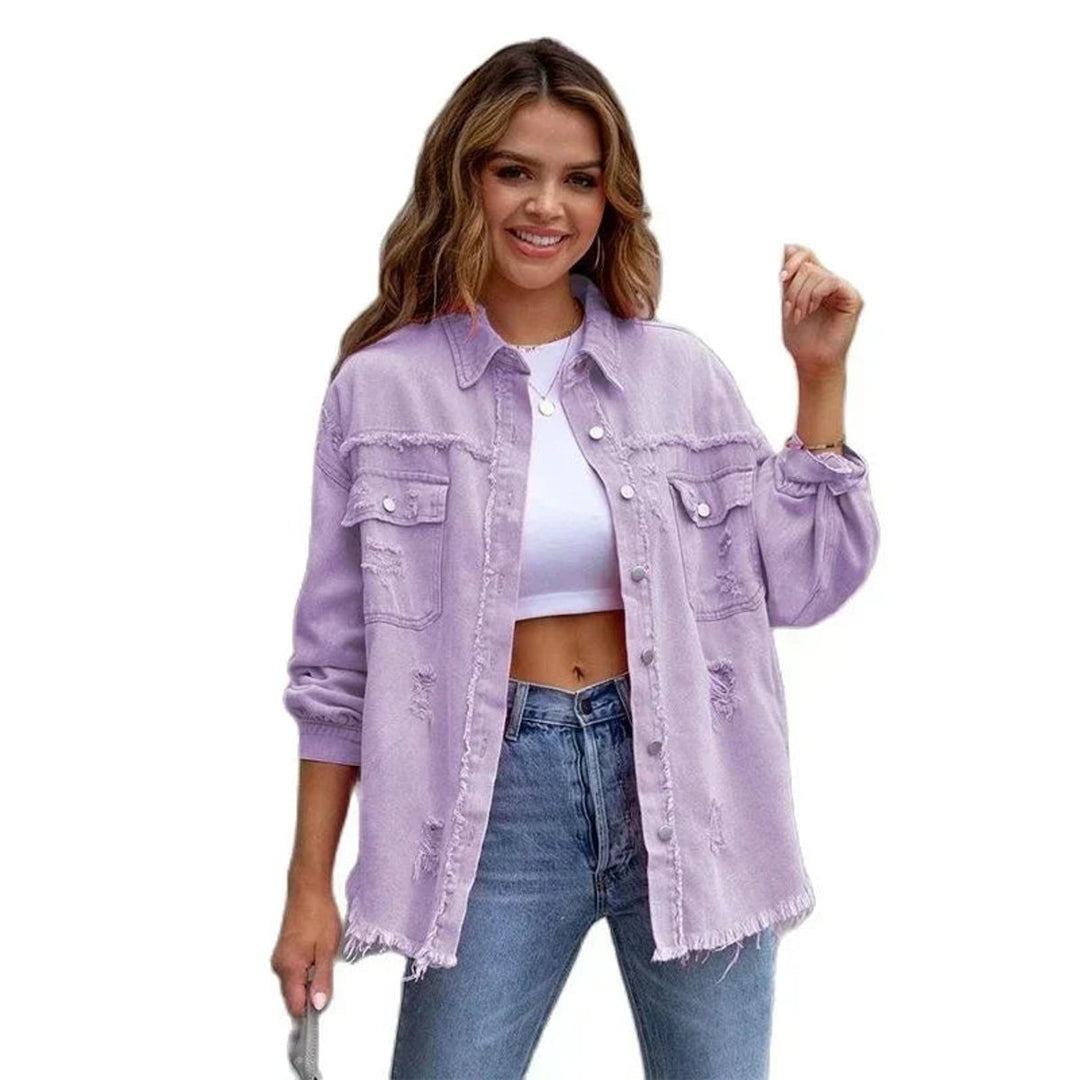 Women's Oversized Distressed Raw-Hem Denim Jacket