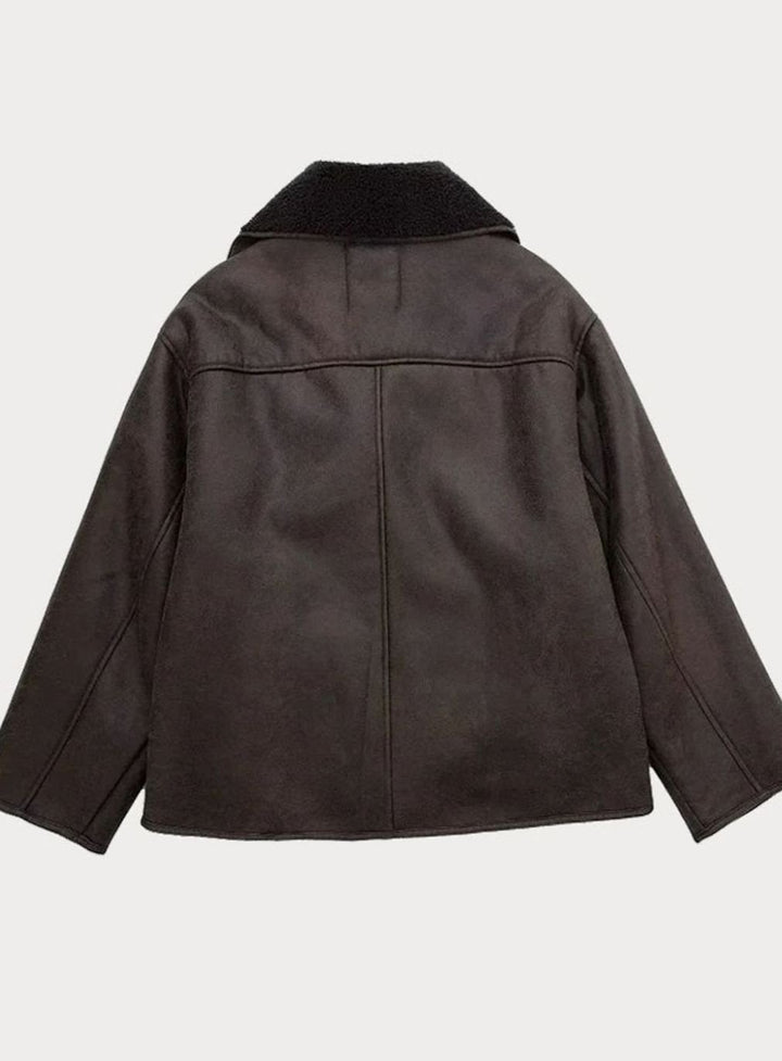 Women's Oversized Double-Breasted Jacket Shearling-Lined Suede