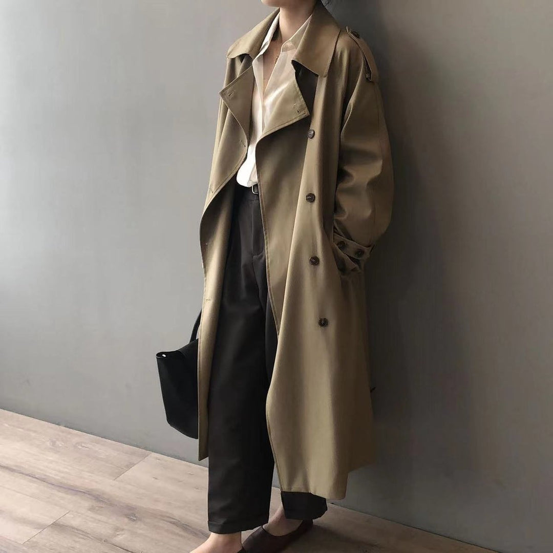 Women's Oversized Double-Breasted Long Trench Coat