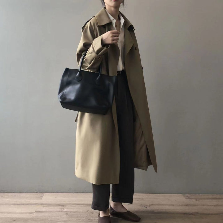 Women's Oversized Double-Breasted Long Trench Coat