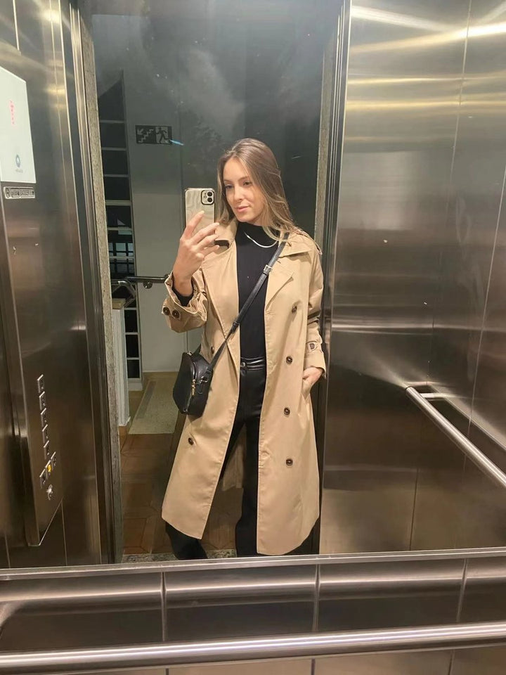 Women's Oversized Double-Breasted Long Trench Coat