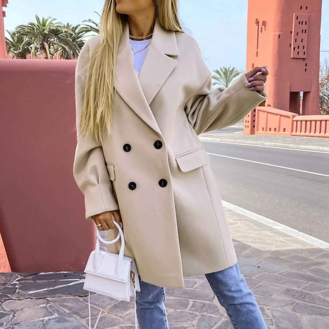 Women's Oversized Double-Breasted Mid-Length Wool-Blend Trench Coat
