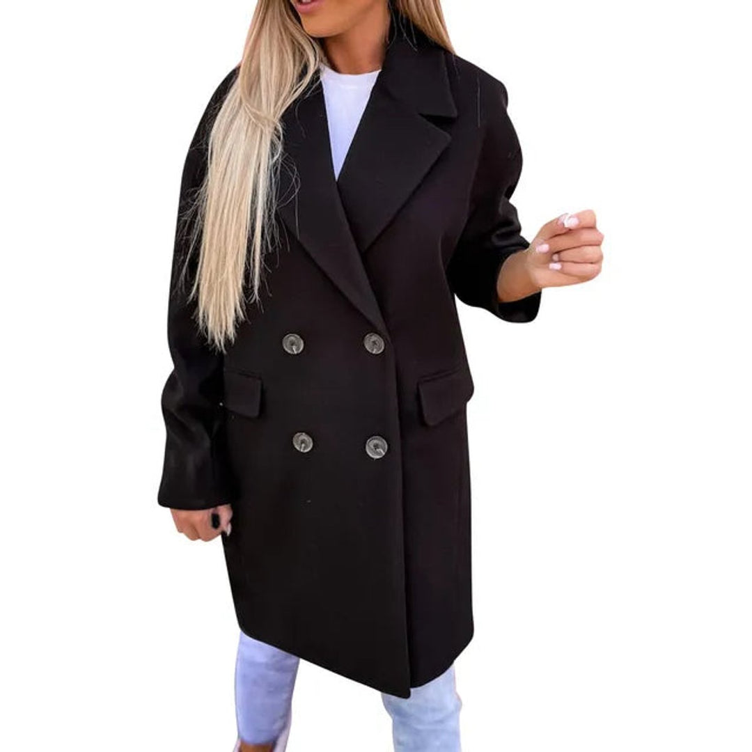 Women's Oversized Double-Breasted Mid-Length Wool-Blend Trench Coat
